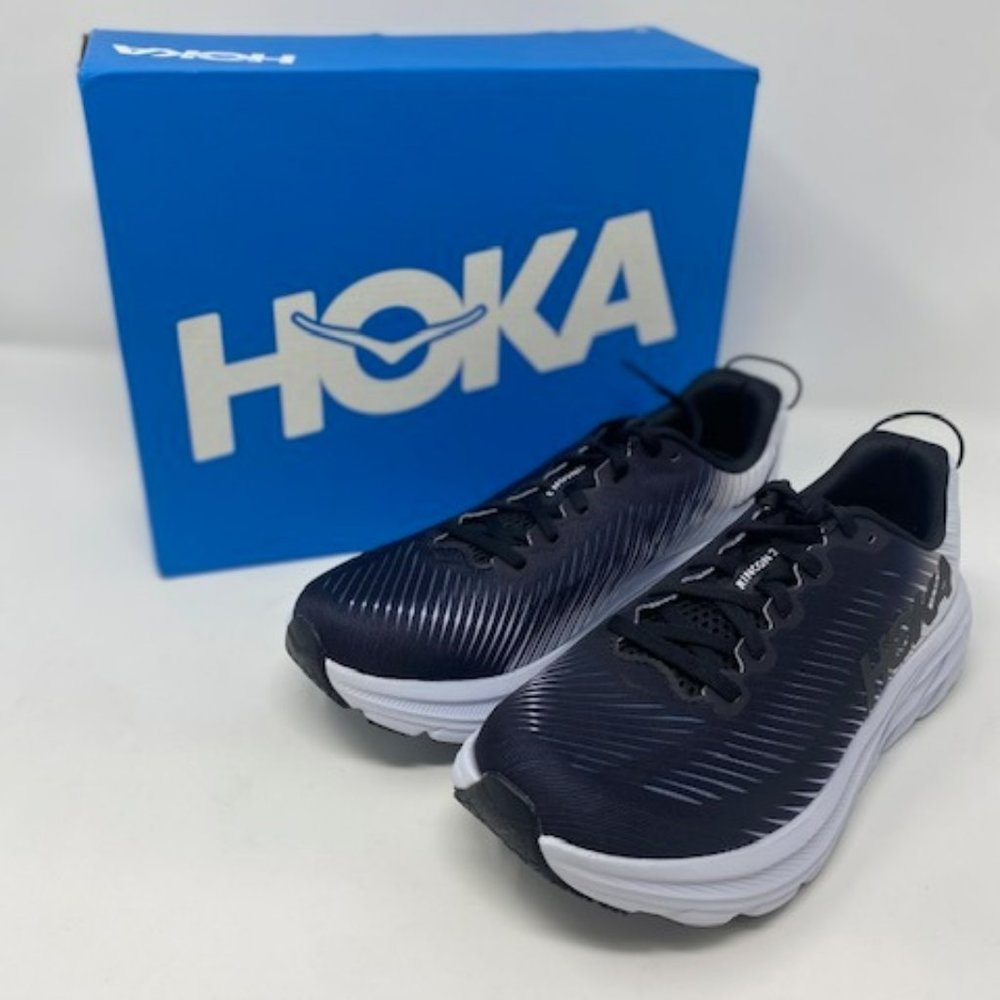 HOKA ONE ONE Women's Rincon 3 Road Running Shoe (Medium, Black/White, 6.5)